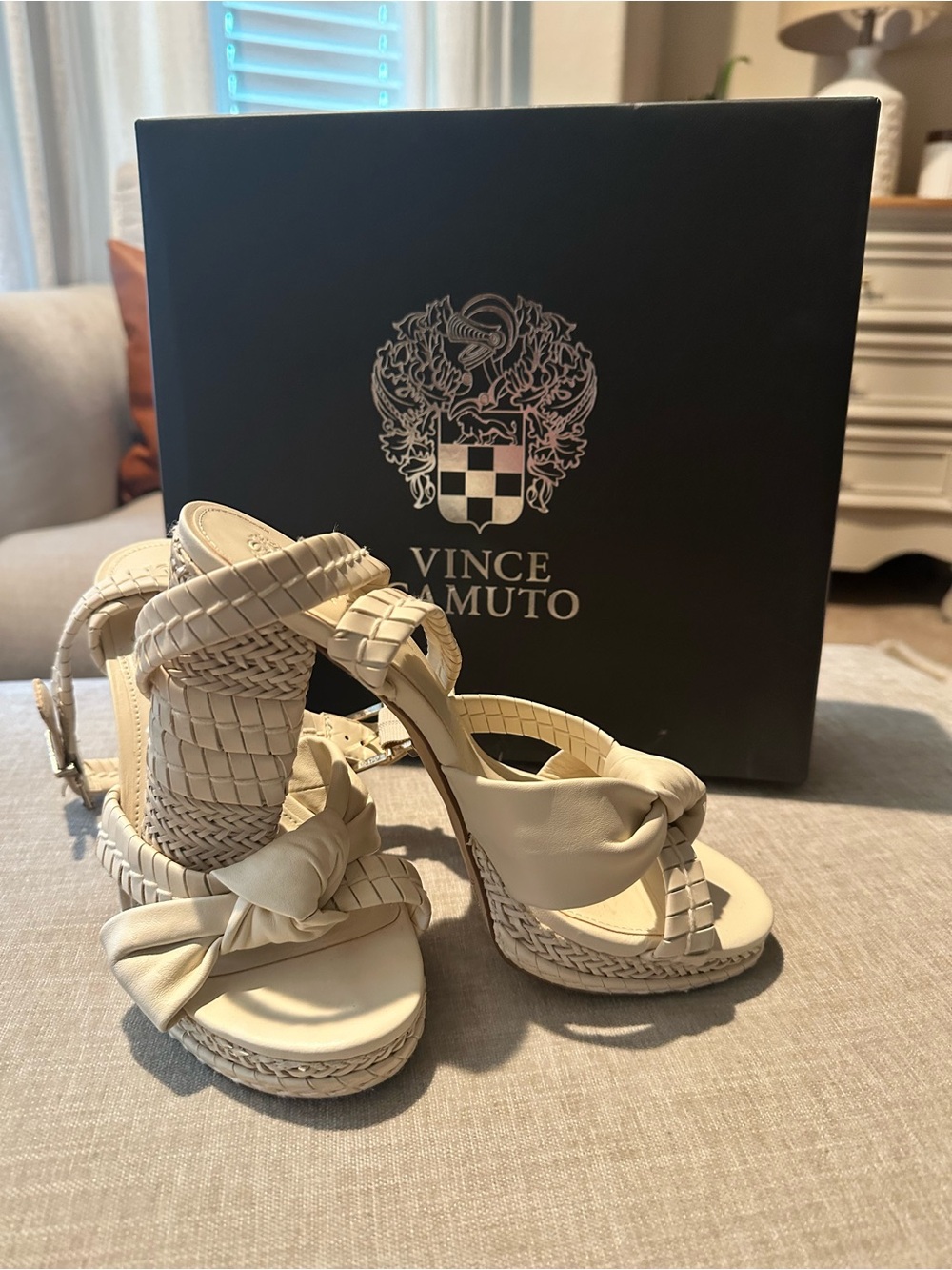 Vince Camuto Cream Braided Knot Platform Heels